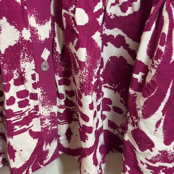 Zara Abstract Magenta Ivory   Button Front Boho tiered oversized shirt dress M - Picture 12 of 15